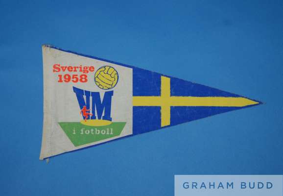 An officialSweden 1958 FIFA World Cup pennant triangular
