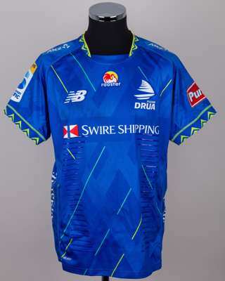 Elia Canakaivata blue No.8 Fijian Drua v. Crusaders match worn autographed rugby shirt, 2025