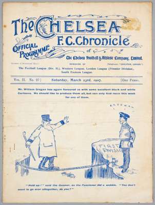 Chelsea v Leeds City programme, 23rd March 1907,
 8-page programme with team line-up on reverse, uncut upper page edge, slight discolouration to pages