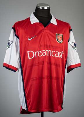 Patrick Vieira red Arsenal no.4 home jersey, season 1999-2000,
 Nike, short-sleeved with THE FA PREMIER LEAGUE sleeve badges, club crest and sponsor l