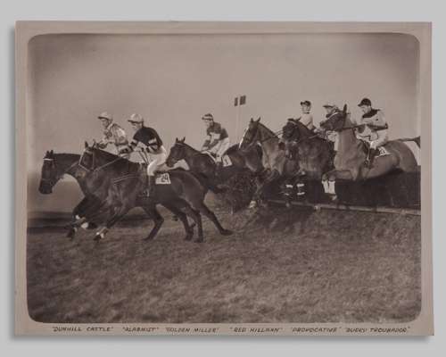 Cased photograph printed on metal and featuring the legendary steeplechaser Golden Miller