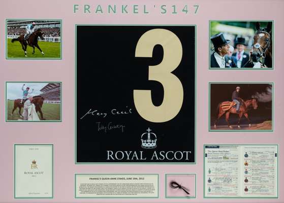 Frankel's No.3 number half-cloth from the 2012 Queen Anne Stakes at Royal Ascot the race where this supreme thoroughbred earned a Timeform rating of 1