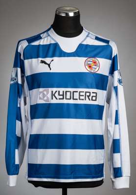 Bobby Convey blue and white striped Reading no.17 home jersey, season 2006-07,
 Puma, long-sleeved with BARCLAYS PREMIER LEAGUE sleeve badges, club cr