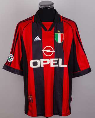 Leonardo red and black No.18 Ac Milan short-sleeved shirt, 1998-99