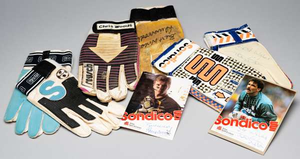 Two pairs of signed goalkeeping gloves,
 comprising a signed pair of Tony Coton Sondico gloves, each signed in blue biro to the palm and inscribed Bes