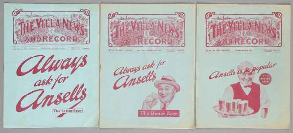 Three Aston Villa 1930s home programmes,

v Arsenal (FAC3 replay) 14th January 1931, Huddersfield Town 25th December 1935 (FL Div 1) and Chesterfield 