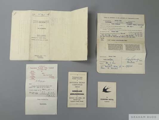 A nice selection of items relating to Colin Grainger's career at Sunderland AFC, 
 including an amendment to his contract agreement from July 1st 1958