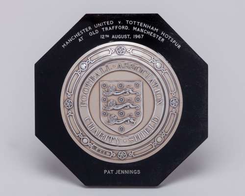Pat Jennings a silver-mounted Tottenham Hotspur v. Manchester United Charity Shield plaque