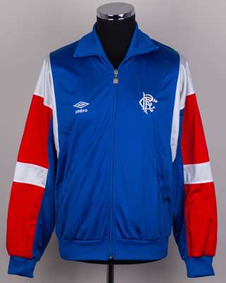 Blue white and red Rangers tracksuit top and bottoms, 1984-87