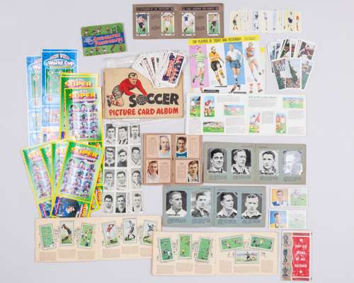 A box of various football cards