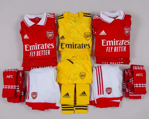 Sixteen red and white Arsenal short-sleeved shirts, 2022-23