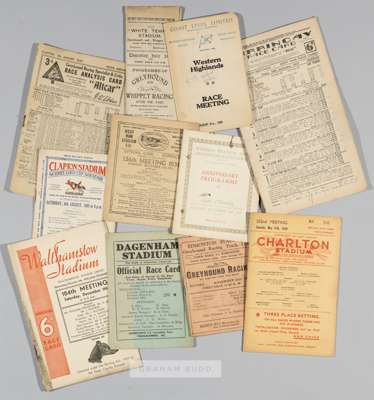 Collection of Greyhound race cards, dating from 1927 to 1939,
 including Belle Vue, Manchester 77th meeting 3rd October 1927; Dumpton Park, Ramsgate 5