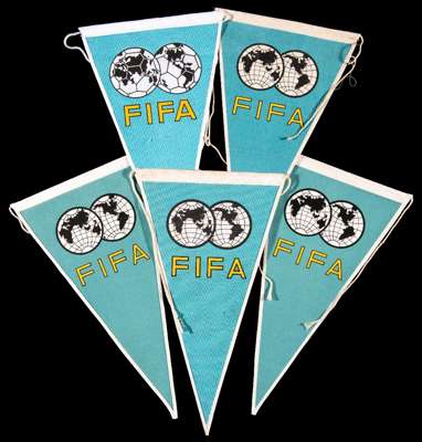 A group of five FIFA pennants issued at the time of the 1970 World Cup