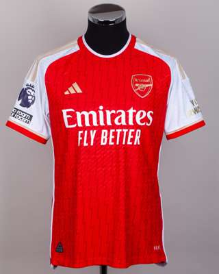 Declan Rice red and white autographed No. 41 Arsenal short sleeved home shirt