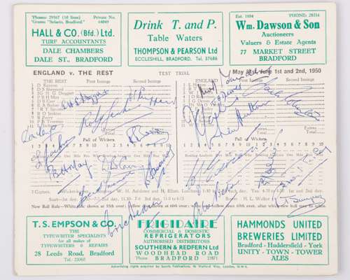 England v. The Rest official autographed scorecard 31sy May -2nd June 1950
