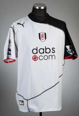 Steed Malbranque signed white Fulham no.4 home jersey, season 2003-04,
 Puma, short-sleeved with BARCLAYS PREMIERSHIP sleeve badges, club crest and sp