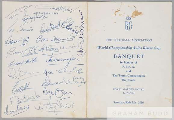 1966 World Cup Final banquet menu fully-signed by the 22-man England squad