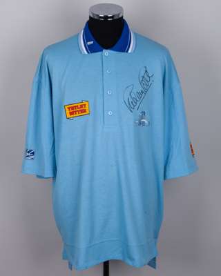 Graham Gooch match worn, signed light blue England 1990-91 World Series ODI shirt