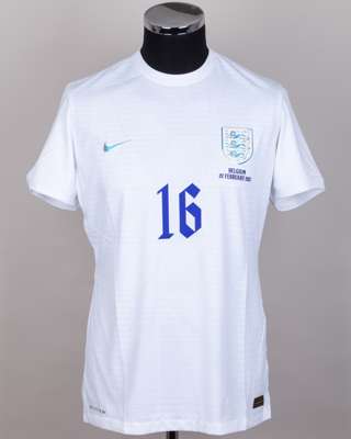 Lauren James white No.16 England v. Belgium women's short-sleeved shirt, 2023