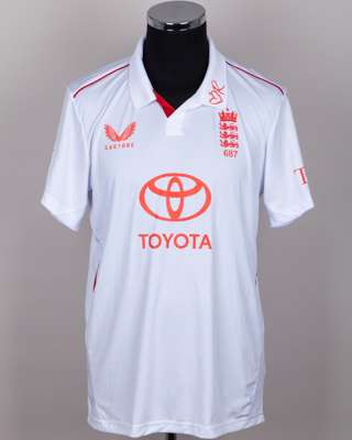 Ollie Pope Match Issued white and red No.80 England v. India, signed Red For Ruth shirt