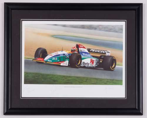 Eddie Irvine & Gary Anderson 1995 Jordan Peugeot J195 Signed Framed Print