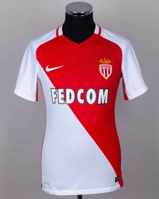 Kylian Mbappe red and white Monaco short-sleeved shirt, 2016-17