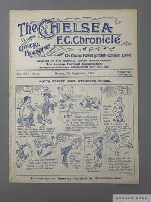 Chelsea v. Notts Forest home match programme, 7th September 1925
 ex bound volume