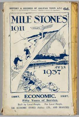 Football history and record book of Halifax Town Football Club 'Milestones', 
 covering club for 1911-57, 120-pages, photographs, details of first 25 