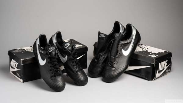 Two pairs of vintage Nike PRO SP II football boots, 
 UK size 8 1/2 and 9 1/2, black and silver, model 17712, in original boxes, unworn condition (2)

