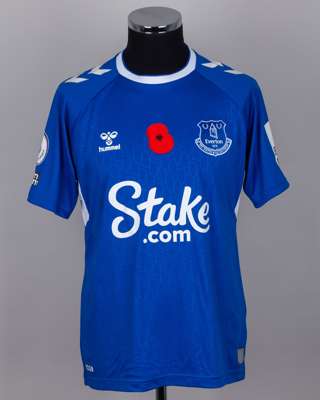 Michael Keane blue No.5 Everton short-sleeved shirt, 2022