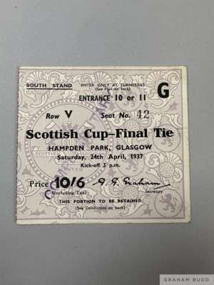 Rare Celtic v. Aberdeen Scottish Cup Final ticket stub, 24th April 1937
  previously stuck down within an album, some wear to back, good overall