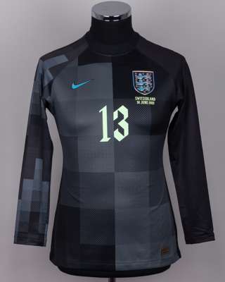 Hannah Hampton black and grey No.13 England v. Switzerland women's goalkeeper shirt, 2022