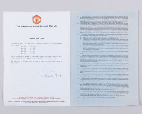 Kenneth Merrett an original Manchester United player contract, 1995-99