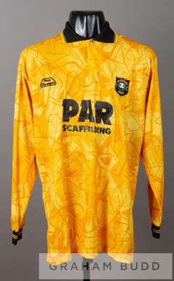 Amber and black Meadowbank Thistle no.4 jersey, season 1994-95,
 by Olympic, long-sleeved with club crest and sponsor logo, reverse numbered 4

 Vario