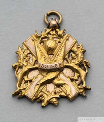 Very early Scottish F.A. Cup winner's medal awarded to Donald McKechnie of Renton FC in season 1887-88,
 un-hallmarked gold with elaborate design, wei