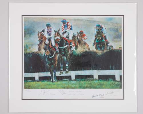 A multi-signed 2002 Cheltenham Gold Cup Winner limited edition print by David Dent
