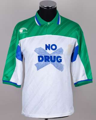 Platini Farewell Match - white, green and blue No.34 Rest of the World shirt, 1988