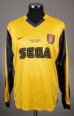 Yellow and navy Arsenal UEFA Cup Final un-numbered jersey v Galatasaray, played at Parken Stadium, 17th May 2000,
 Player issue, Nike, long-sleeved wi