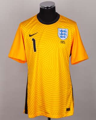 Sam Johnstone debut yellow No.1 England v. Romania goalkeeper shirt, 2021