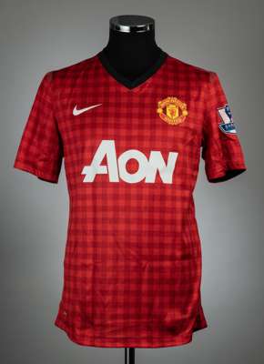 Chris Smalling signed red Manchester United no.12 jersey v Manchester City, played at Etihad Stadium, 9th December 2012,
 match worn, Nike, short-slee
