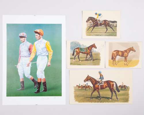 Three Lester Piggott signed horse racing prints