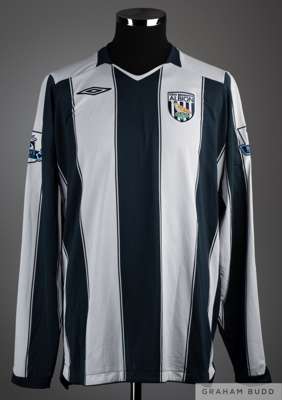 Jonas Olsson blue and white No.26 West Bromwich Albion long sleeved shirt, 
 Umbro, XL, with v-neck collar and embroidered badge inscribed WEST BROMWI