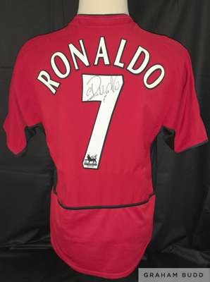 Manchester United Cristiano Ronaldo signed shirt 2002-04 Premier League and FA Cup winners, 
 Nike shirt, size medium. Autographed by Ronaldo on his i