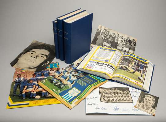 Bound volumes of home programmes for Everton's four post-War Football League Division One winning seasons together with autographs of the championship