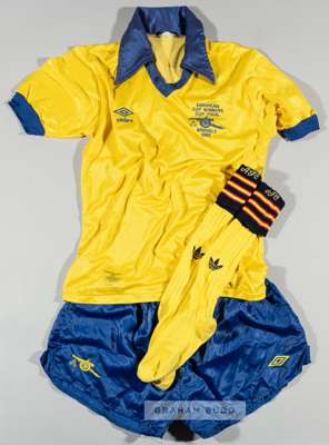 Arsenal European Cup Winners' Cup final kit v Valencia, played at Heysel Stadium, Brussels, 14th May 1980,
 comprising yellow and blue Umbro no.14 jer