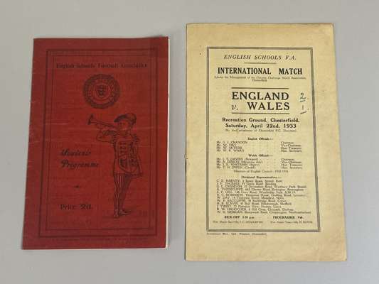 An England v. Wales, English Schools Football Association match programme, 22/4/33, match played at Recreation Ground, Chesterfield 
 and England v. W