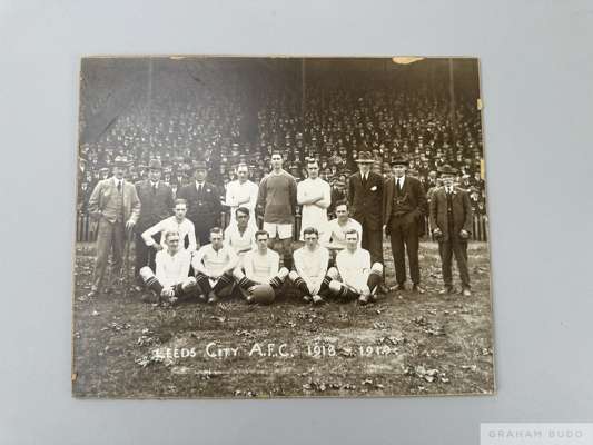 Leeds City black and white team picture 1918/19 including Manager Herbert Chapman and Charles Sutcliffe, 
 and measuring 25cm x 30cm. The Club were di