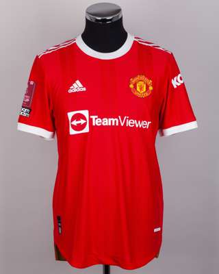 Cristiano Ronaldo red No.7 Manchester United short-sleeved shirt, 2021-22