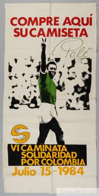 A silkscreened canvas banner presented to Pelé for his participation in the Sixth Solidarity Walk
 For Colombia to protest its long history of violenc