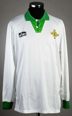 White Northern Ireland no.2 away jersey, circa 1994-95
 Asics, long-sleeved with national emblem, reverse numbered 2, size XL, condition is good